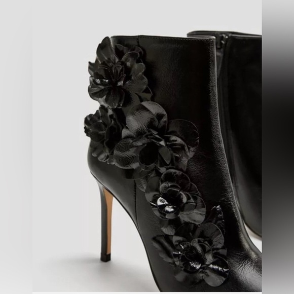 Zara Collection 3D Floral Ankle Boots Black Leather High Heel Stiletto Glam Sz 5 - Picture 13 of 13